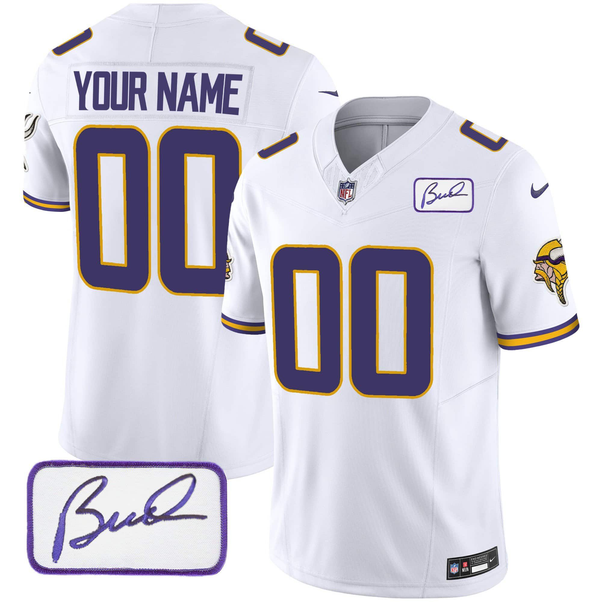 Men Minnesota Vikings White 2024 Nike Bud Grant Patch Classic Limited Custom NFL Jersey style 1